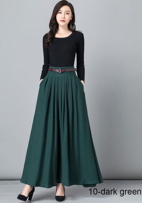 Maxi Skirt Work Outfit, Maxi Skirt Work, Work Dresses Professional, Maxi Frocks, Skirt With Pocket, Work Outfits Frauen, Long Linen Skirt, Long Maxi Skirt, Work Dresses For Women