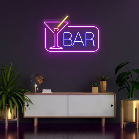Cocktail Bar Neon Sign, Neon Lights Kitchen, Neon Signs Home Bar, Bar Neon Lights, Bar Led Sign, Bar Neon Sign, Neon Sign Bar, Bar Led Lights, Business Decoration