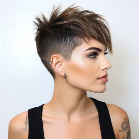 Unleash Your Boldness with 50 Edgy Short Haircuts Ideas Pixie Fade Undercut, Short Undercut Hairstyles Pixies, Short Hair Styles With Shaved Sides, Short Shaved Hairstyles For Women, Short Hair Styles Pixie Undercut, Faded Pixie Haircut Women, Edgy Pixie Cuts Thick Hair, Short Hair Styles Pixie Edgy, Short Funky Pixie Haircut