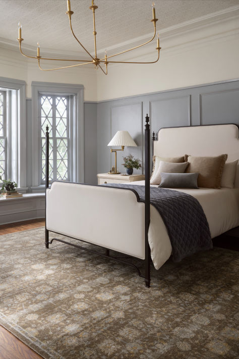 When it comes to decorating, don't forget the importance of styling your bedroom sanctuary. There's no better feeling than rolling out of bed and walking onto a lush, beautiful carpet. We recommend the Mona Collection MOA-03 Bark Natural for an eye-pleasing muted palette that feels as good as it looks. Hearth Tiles, White Interior Paint, Castle Bedroom, Marble Fireplace Surround, Estate Interior, Taupe Rug, Luminaire Mural, Traditional Motifs, Magnolia Homes