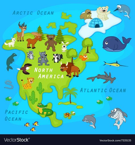 North America Animals, North America Continent, Earth Science Projects, Homeschool Room Design, Map Of North America, Geography For Kids, Animals Vector, North America Map, Mexico Art