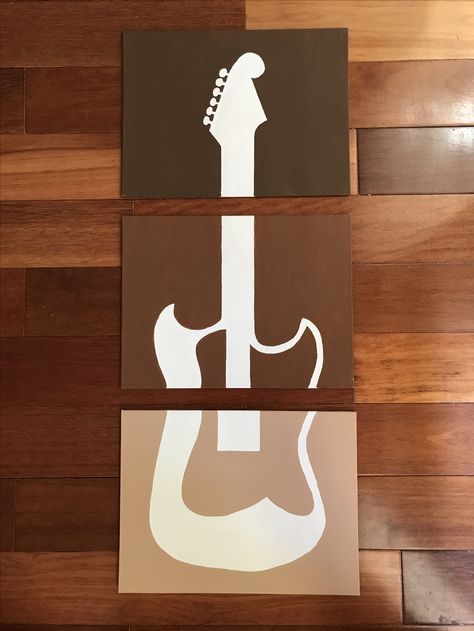 3 piece acrylic painting of guitar in 9”x12” canvas boards Tela, Acrylic Painting Guitar, Guitar Painting Acrylic, Painting Of Guitar, 3 Piece Acrylic Painting, Guitar Painting On Canvas, Guitar Drawing, Handmade Gifts Diy, Guitar Painting
