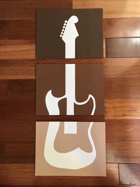 3 piece acrylic painting of guitar in 9”x12” canvas boards Tela, Acrylic Painting Guitar, Guitar Painting Acrylic, 3 Piece Canvas Art Diy Easy, Painting Of Guitar, 3 Piece Acrylic Painting, Guitar Painting On Canvas, Music Painting Canvas, Guitar Drawing