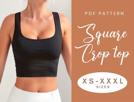 Square Neck Tank Top Sewing Pattern, Sewing Pattern Tank Top, Square Neck Top Pattern Sewing, Crop Top Pattern Sewing Free, Tank Top Sewing Pattern Free, Square Neck Top Pattern, Crop Tank Top Sewing Pattern, Crop Top Pattern Sewing, Sewing Pattern Crop Top