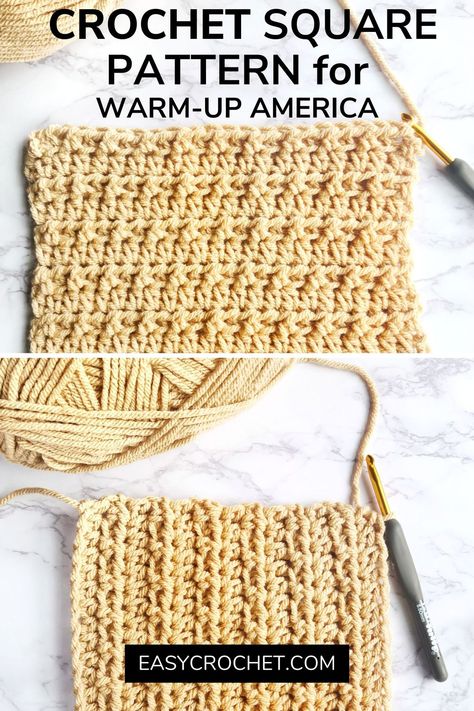 Use this easy crochet square pattern to make a 7 x 9 section for a Warm up America Blanket! Free Crochet Square, Crochet Square Pattern, Making Blankets, Crochet Knit Blanket, Crochet Square Blanket, Potholder Patterns, Easy Crochet Blanket, All Free Crochet, Crochet Dishcloths