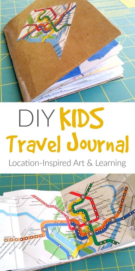 A DIY kids travel journal made out of interesting papers and maps. These can be used by kids for trips or as ways to explore and record your local area.  #summeractivities #activitiesforkids Travel Couple Quotes, Kids Travel Journal, Road Trip Activities, Diy Travel Journal, Road Trip With Kids, Kids Travel, Diy Notebook, Kids Journal, Travel Games