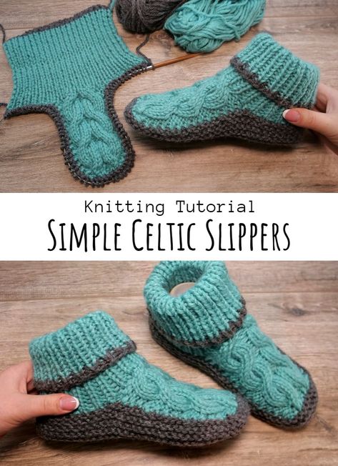 Knit Simple Celtic Slippers Knit Simple, Knitted Socks Free Pattern, Knit Slippers Free Pattern, Knit Slippers, Knitted Slippers Pattern, Knitting Patterns Free Beginner, Knitting Paterns, Boots Patterns, Quick Knits