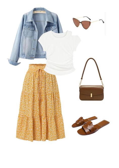 cute and casual summer outfit Comfy Modest Summer Outfits, Modest But Cute Outfits Summer, Modest Summer Casual Outfits, Casual Summer Outfits Ideas, Outfit Ideas Summer Skirt, Effortless Outfits Summer, Tan Skirt Outfit Summer, Comfy Work Outfit Summer, Church Fits Summer