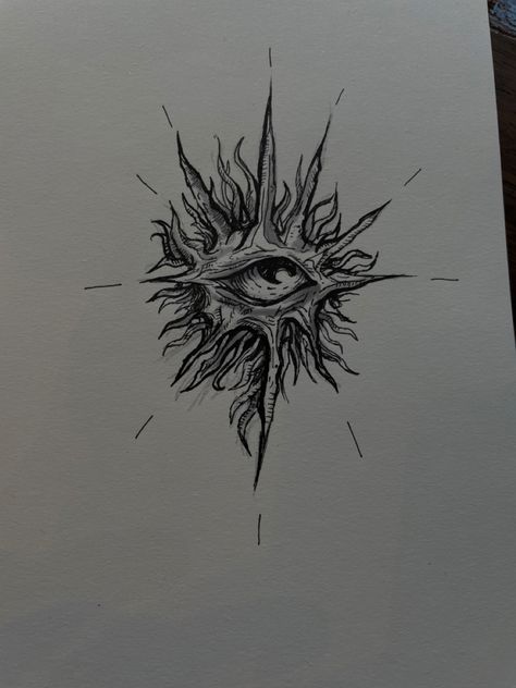 Sun And Eye Drawing, Cosmic Horror Sketch, Chest Eye Tattoo Female, Spiritual Eye Drawing, Sun Eye Drawing, Surreal Eye Drawing, Funky Eye Drawing, Surrealist Eye Drawing, Flower Eyeball Tattoo