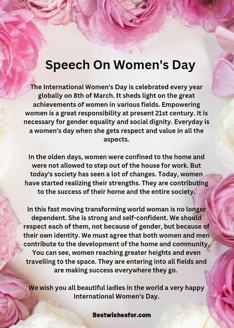 Women’s Day 2023 Beautiful Speech, Poem | Best Wishes Women's Day Speech In English, Womens Day Speech In Hindi, Speech On Women Empowerment, Happy Women’s Day Wishes, New Year Quotes Inspirational Happy, Speech In English, International Womens Day Quotes, Womens Day Gift Ideas, Happy Woman's Day