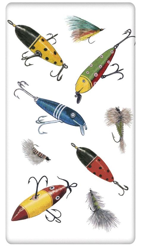 Fishing Crafts, Fishing Lures Art, Vintage Lures, Old Fishing Lures, Antique Fishing Lures, Homemade Fishing Lures, Flour Sack Dish Towels, Vintage Fishing Lures, Lure Making