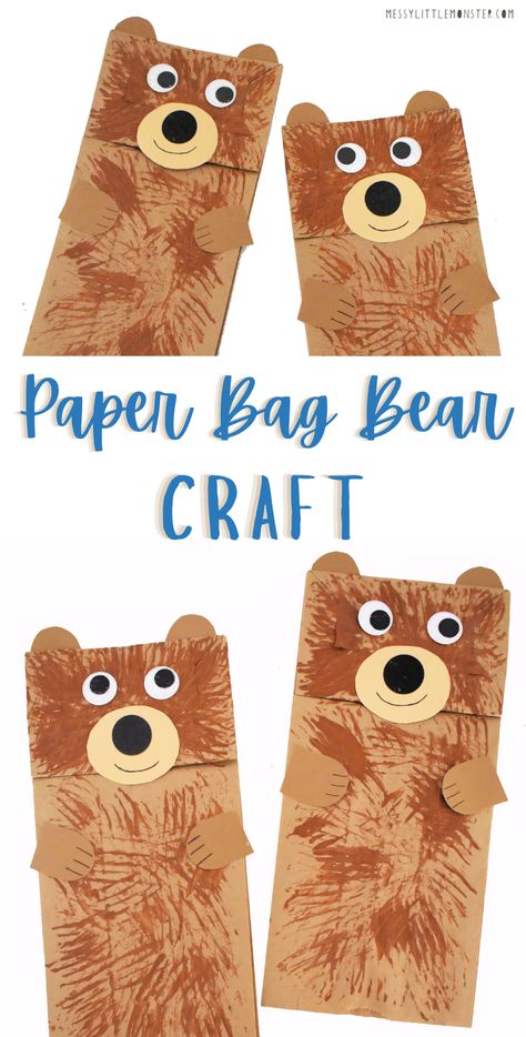 Brown Bear Bag Puppet, Easy Bear Crafts For Preschool, Brown Bear Paper Bag Puppet, Bear In Cave Craft Preschool, Brown Bear Preschool Craft, Paper Bag Animal Crafts, Brown Bag Puppets, Bear Puppet Paper Bag, Three Little Bears Craft Preschool