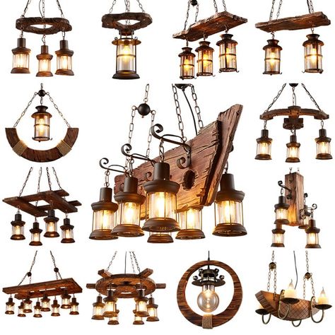 Wood Ceiling Lamp Design, Polish Home Decor, Rustic Lamps Living Room, Wood Chandeliers, Unique Lights, Store Lighting, Paint Materials, Wood Ceiling Lights, Cafe Store