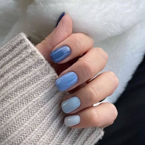 Monochrome Nails Blue, Monochromatic Blue Nails, Autumn Nails Blue, Blue Monochrome Nails, Blue Nails Gradient, Blue Bridal Nails, Pale Blue Nails, Christmas Nails Blue, Winter Nails Blue