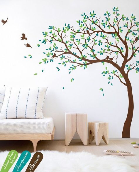 Large Tree Decal, Tree Design On Wall, Tree Decal Nursery, Baby Room Wall Decals, Tree Wall Painting, Simple Wall Paintings, Nursery Wall Decals Tree, Huge Tree, Tree Decal