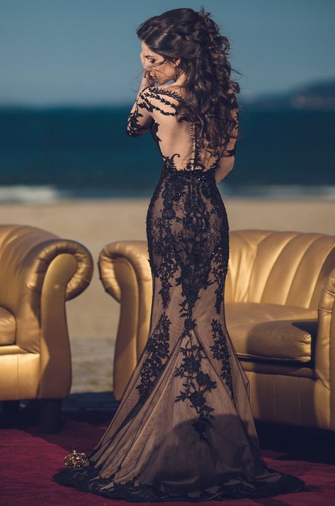 Lace evening dress long