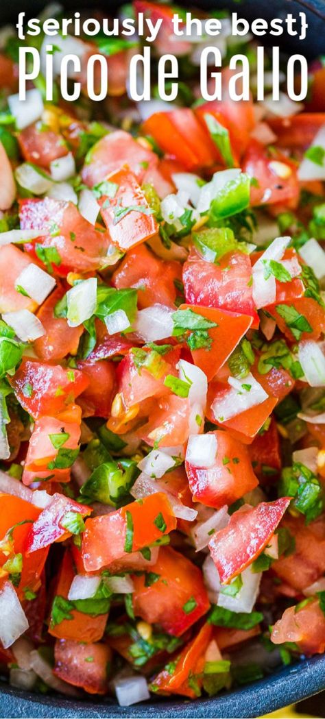 Our go-to recipe for Mexican Pico De Gallo. Easy, excellent recipe for salsa. This pico de gallo is perfect with chips or on tacos, nachos, everything! The best and easiest appetizer and always a crowd pleasing salsa recipe. #natashaskitchen #picodegallo #pico #salsa #appetizer #dip Pico Salsa, Recipe For Salsa, Pico Recipe, Fresh Salsa Recipe, Appetizer Dip, Nachos Recipe Easy, Nachos Recipe, Homemade Salsa, Salsa Recipe