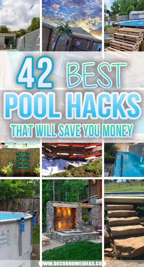 Build an Aboveground Pool Deck #poolhacks #diypool #decorhomeideas Swimming Pool Diy Ideas, Above Ground Pool Deck Ideas On A Budget Diy, Diy Small Pool Ideas On A Budget, Diy Backyard Pool Oasis, Backyard Pool Oasis On A Budget, Pool Noodle Ideas For Pool, Above Ground Pool Diy Ideas, Pool Toilet Ideas Outdoor, Backyard Diy Pool Ideas