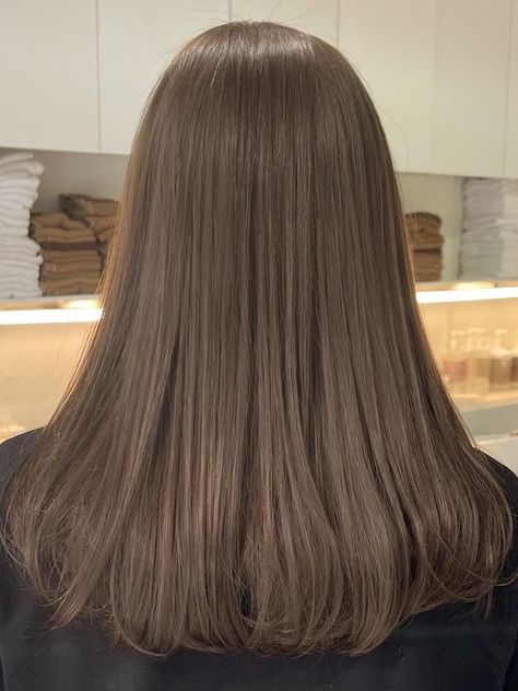 Korean ash brown hair color Neutral Hair Color Brown, Light Ash Brown Hair Solid Color, Ash Brown Hair Color For Morena, Taupe Hair Color Brown, Ash Based Brown Hair, Hazel Beige Hair Color, Ashen Hair Color, Level 7 Ash Brown Hair, Neutral Warm Hair Colors