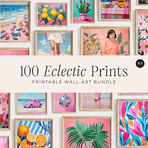 100 Eclectic Prints, Eclectic Wall Art, Maximalist Wall Art, Gallery Wall, Cowgirl Decor, Preppy Room Decor, Printable Art, DIGITAL DOWNLOAD - Etsy Australia Preppy Artwork, Tropical Room Ideas, Preppy Living Room, Eclectic Art Prints, Cowgirl Decor, Eclectic Prints, Maximalist Wall, Maximalist Wall Art, Eclectic Wall Art