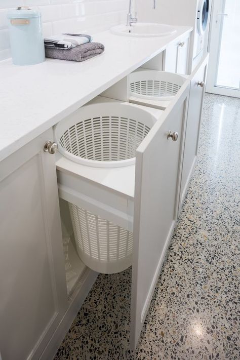 Laundry rooms are one of the most overlooked but utilised areas in your house - especially when you have a busy family. Laundries can vary in size dramatically, and with each client's needs being different from the next, it is important to go... Laundry Room Hamper, Diy Lavanderia, Dekorere Bad, Toilette Design, Laundry Room Storage Shelves, Tiny Laundry Rooms, Small Laundry Room Organization, Dream Laundry Room, Room Storage Diy