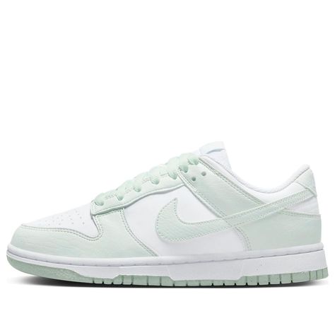 The Nike WMNS Dunk Low Next Nature 'White Mint' offers a modern twist on a classic silhouette. The model is composed of 50% recycled materials, ensuring a more sustainable way to wear your favourite Dunks. The upper combines a powerful palette of white and Mint shades, forming an unforgettable two-tone design that honours some of Nike’s thinnest classic models. Finished with matching soles and woven tongue labels, this shoe is perfect for those looking to make a statement while respecting the environment. Experience the class and sustainability of the enduring Dunk proof in the Nike WMNS Dunk Low Next Nature 'White Mint'. Nike Dunk Low Next Nature, Carnaby Street, Baskets Nike, Cute Nike Shoes, Natural Branding, Cute Nikes, Nike Dunk Low, Dunk Low, Dream Shoes