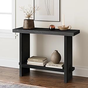 Coffee And End Tables Ideas Living Rooms, Behind Sofa Table, Expensive Candles, Oak Farmhouse, Nathan James, Console Sofa Table, Farmhouse Console Table, Narrow Table, Black Console Table