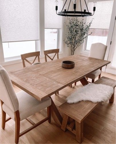 Dinning Table With Bench And Chairs, Dining Table Chair And Bench, Light Wood Dining Room Table Modern, Wood Dining Table With Wood Chairs, Wood Table Beige Chairs, Natural Wood Dinning Table, Light Table And Chairs, Dining Chairs Set Of 6, Dinning Room Table Light Fixture