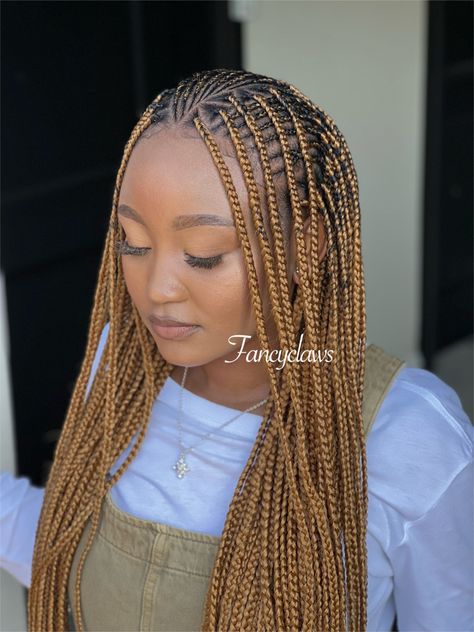 Half Down Cornrows, Half Cornrow Half Single Braids, Carrot With Singles At The Back Hairstyle, Half Singles Half Cornrows, Half Cornrows Half Box Braids Hairstyles, Half Carrot Half Singles Hairstyles, Blonde Fulani Braids Hairstyles, Fulani Braids With Curls Blonde, Blonde Conrows For Black Women