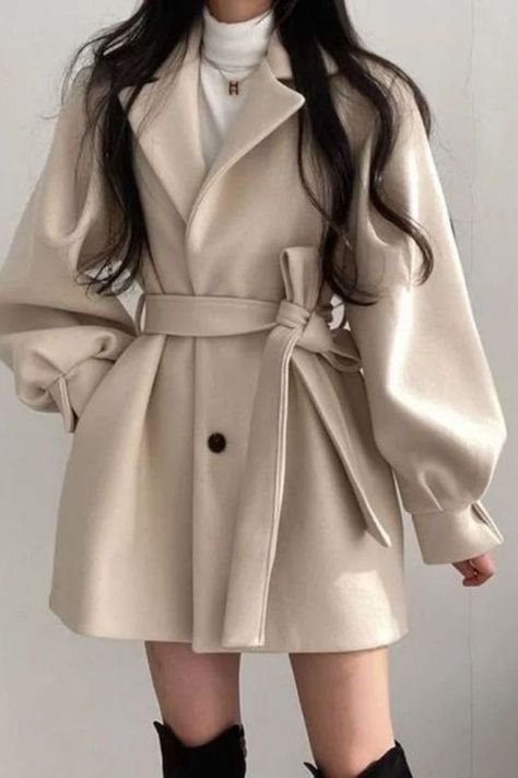 Modieuze Outfits, Belted Coat, Wool Blend Coat, Trench Coats Women, Solid Clothes, Office Lady, Winter Coats Women, Korean Outfits, Office Ladies