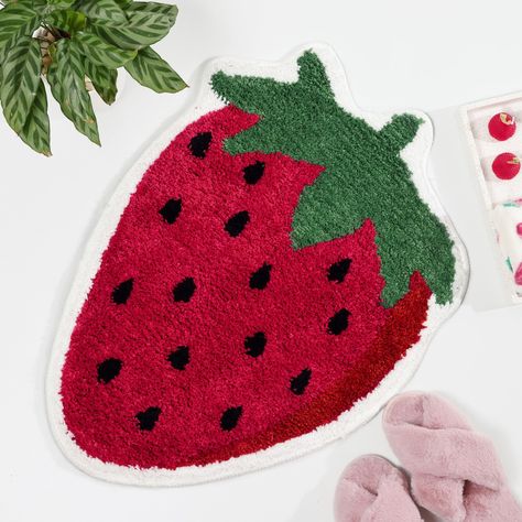 PRICES MAY VARY. 【Unique Design】: All rights reserved. Strawberry shaped non slip bathroom rug size is 20 inches X 26.5 inches, the strawberry pattern of the microfiber bath mat is super vintage. 【Super Absorbent】: Fruit Shaped bath mat is made of 100% high quality density polyester thicker microfiber material, super warm and soft, absorbs water quickly and protect your floor from dripping water. 【Machine Washed】:This microfiber fruit shaped bath mat uses a unique manufacturing process, machine Strawberry Bathroom, Fun Bath Mats, Funky Bathroom, Rugs Washable, Cute Bath Mats, Strawberry Flower, Christmas Rugs, Bathroom Rugs And Mats, Bathroom Red