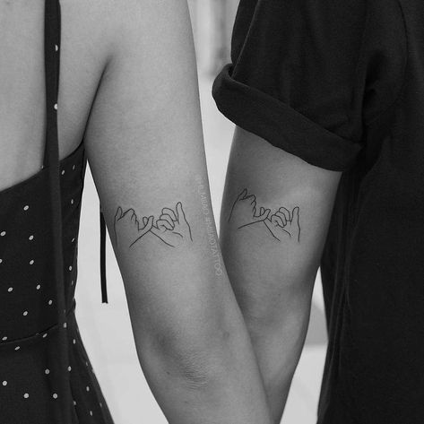 Friendship Tattoos Pinky Promise, Promise Couple Tattoos, Where You Lead Tattoo, Punky Promise Tattoo, Pinky Promise Best Friend Tattoos, One Line Pinky Promise Tattoo, Couples Pinky Promise Tattoo, Promise Tattoo Best Friend, Couple Pinky Promise Tattoo