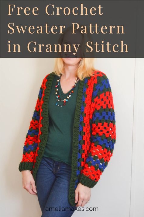 The Granny Gifts cardigan is a one-piece crochet sweater pattern in five sizes. It uses a granny stitch variation with minimal shaping to create an easygoing, cozy layer that is quick to work up. Ponchos, Granny Cardigan, Crochet Granny Stitch, Crochet Sweater Design, Scrap Yarn Crochet, Granny Gifts, Granny Stitch, Crocheted Sweater, Gifts Crochet