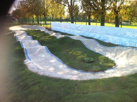 Backyard Pump Track, Bike Pump Track, Dirt Bike Track, Backyard Skatepark, Skatepark Design, Motocross Tracks, Pump Track, Skateboard Park, Park Landscape