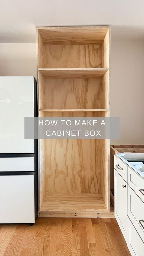 How To Make Pantry Cabinet, Making Built In Cabinets, Handmade Pantry Cabinet, Building A Built In Cabinet, Pantry Cabinet Building Plans, Diy Cabinet With Shelves, How To Build In Cabinets, Kitchen Cabinet Building Plans, Diy Bottom Cabinets