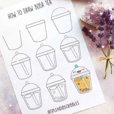 Splendid Scribbles on Instagram: “Have you ever tried bubble tea before? I never have, but it looks delicious 😋 . . . . . #howto #howtodraw #howtodoodle #learntodraw…” Drawing Ideas Easy For Teens, Trin For Trin Tegning, Skitse Bog, How To Doodle, Easy Pencil Drawings, Studera Motivation, Beautiful Dawn, Doodle Art For Beginners, Arte Doodle