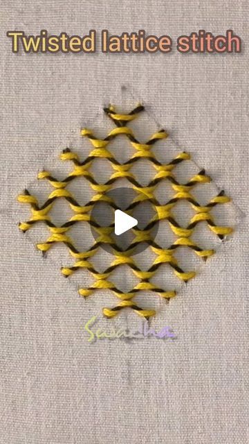 swadha on Instagram: "Twisted lattice stitch, couching stitch family #embroideryforbeginners #embroideryart #embroiderytutorial #threadwork #threadart #embroidery #fiberart #fashiondesigningtutorial #fashiondesigning #surfacedesign #handembroidery" Tela, Couching Embroidery, Embroidered Stitches, Threadwork Embroidery, Hoop Crafts, Couching Stitch, Stitch Family, Embroidery Hoop Crafts, Sewing Things