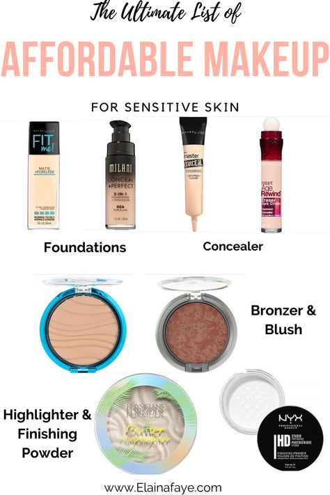 A list of talc-free makeup products for sensitive skin or acne prone skin. All makeup products are under twelve dollars and are... Acne Free Makeup, Makeup For Acne Prone Skin, Makeup For Sensitive Skin, Foundation For Sensitive Skin, Skin Care Procedures, Sensitive Skin Makeup, Acne Prone Skin Care, Acne Products, Oily Skin Acne
