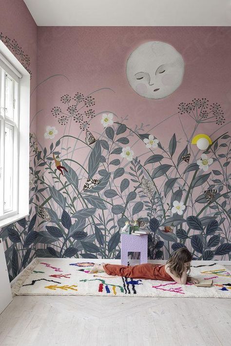 $201.60 Playful Wallpaper, Pink Wall Mural, Project Room, Mural Inspiration, Nursery Floral, Kids Room Murals, Backdrop Wall, Cute Nursery, Toddler Bedroom