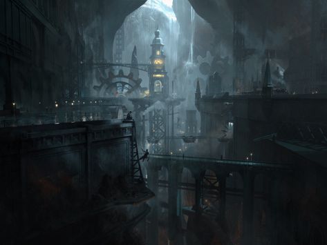 ArtStation - Undercity Tumblr, Ville Steampunk, Steampunk City, Cave City, Steampunk Tendencies, Rpg Horror, Rpg Dice, Dark City, Fantasy City