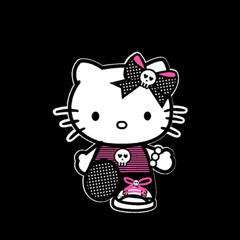 Gothic Hello Kitty, Punk Hello Kitty, Scene Hello Kitty, Hello Kitty Wallpaper Black, Pfp Gangsta, Hello Kitty Emo, Gangsta Hello Kitty, Hello Kitty Goth, Hello Kitty Painting