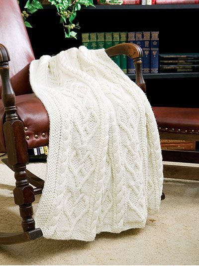 Wedded Hearts Throw ~ easy level ~ 40" x 47" ~ what a great wedding gift this would make - beautiful heirloom ~ KNIT Afghan Patterns, Cable Afghan, Cables Blanket, Knit Blankets, Wedding Blankets, Knitted Afghans, Striped Blankets, Manta Crochet, Bed Runner