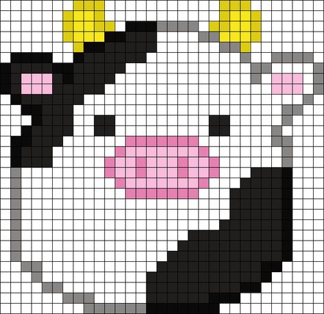 Cow Grid Pattern, Squishmallows Pixel Art, Perler Bead Patterns Cute Animals, Highland Cow Perler Bead Patterns, Squishmallow Pixel Art, Pixel Art Squishmallow, Squishmallow Cross Stitch, Perler Bead Patterns Squishmallow, Perler Squishmallow