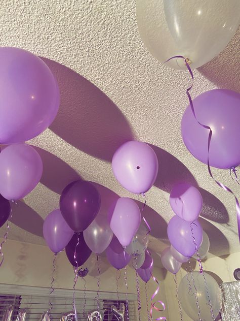 Birthday Purple Bday Aesthetic, Purple Birthday Astethic, Graduation Sleepover Ideas, Purple Color Theme Birthday Party, Violet Themed Birthday Party, Light Purple Party Theme, Purple Bachelorette Party Decorations, Purple 18th Birthday Party Ideas, Purple Balloons Aesthetic