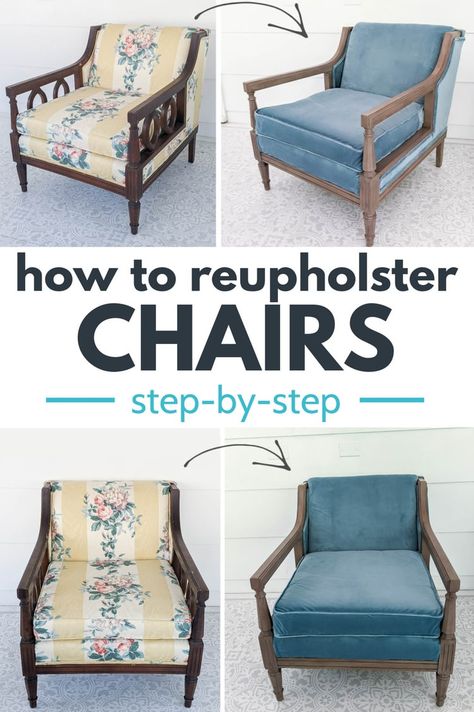 Upcycling, Reupholster Chair Diy, Reupholstering Furniture, Easy Furniture Makeover, Diy Furniture Upholstery, Furniture Reupholstery, Furniture Remodeling, Reupholster Chair, Reupholster Furniture