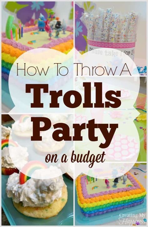 Trolls Party Food, Trolls Birthday Cake, Trolls Cake, Party On A Budget, Trolls Party, Trolls Birthday Party, Party Decoration Ideas, Troll Party, Trolls Birthday