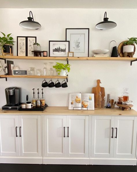 Coffee Bar Styling, Built In Coffee Bar, Coffee Bar Ideas Kitchen Counter, Room Coffee Bar, Kitchen Coffee Bar, Coffee Bar Ideas, Coffee Bar Station, Kitchen Shelf Decor, Bar Station