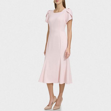 Marc New York Short Sleeve Midi Fit + Flare Dress, Color: Petal - JCPenney Modest Short Dresses, Flare Dress Outfit Classy, Pink Womens Dresses, Modest Shorts, Flare Dresses, Marc New York, Pink Ruffle, Fit N Flare Dress, Dress Ideas