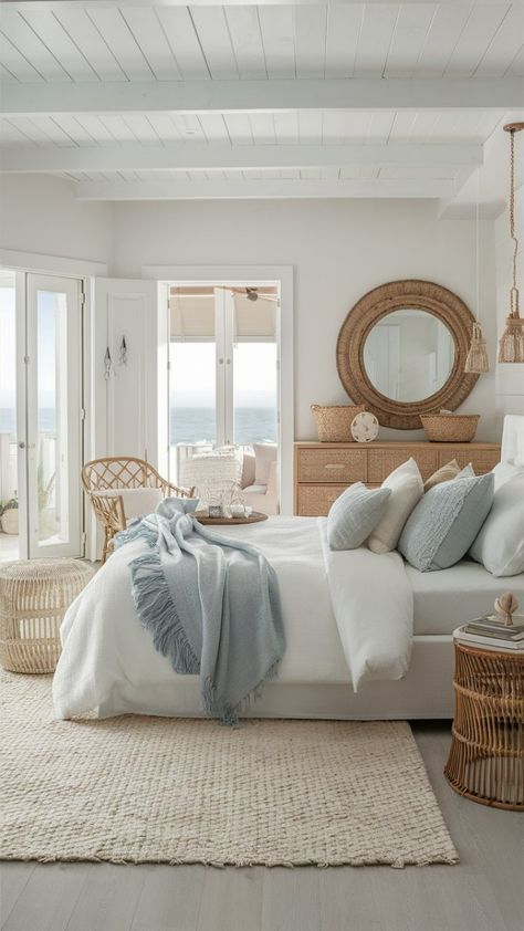 Bedroom Beach Ideas, Belly’s Bedroom Tsitp, Beach House Bed Room, Coastal Bedrooms Decor, Cottage Coastal Bedroom, Beach Coastal Bedroom, Coastal Girl Bedroom, Costal Bedroom Design, Coastal Bedrooms Ideas