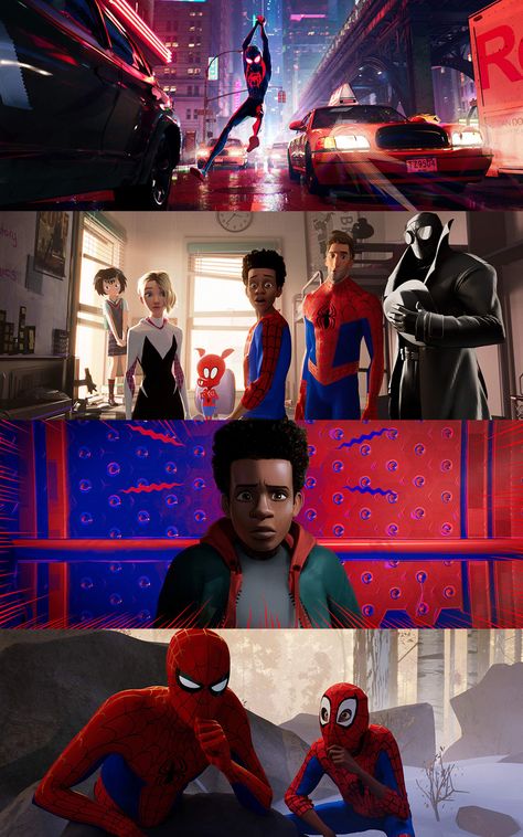 Into The Spiderverse Cinematography, Animated Movie Screencaps, Movie Composition Cinematography, Spiderman Cinematography, Spiderverse Cinematography, Cinematography Painting, Iconic Scenes In Movies, Animation Cinematography, Animation Composition